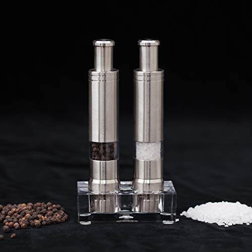 One-Hand Cool Grinder Set with Stand – Hikeru Salt & Pepper