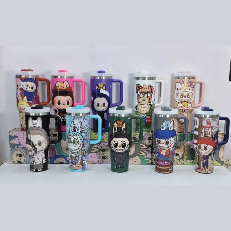 LABUBU Tumbler 1200ml | Stainless Steel Vacuum Insulated Water Bottle with Handle | Thermal Mug for Kids & Adults